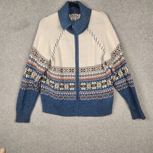 Vintage Tiara International Sweater Womens XL Blue White Zip Fair Isle 2004 Knit